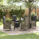 vidaXL Set de dîner de jardin 5 pièces avec coussins gris poly rotin