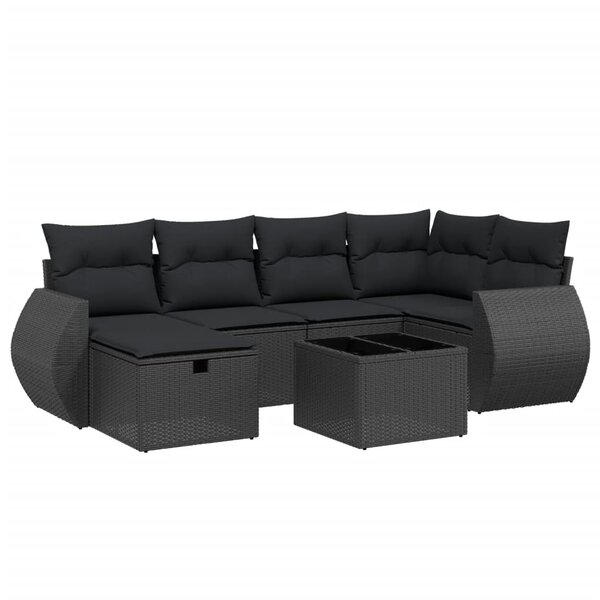 vidaXL Salon de jardin 7 Pièces avec coussins noir résine tressée