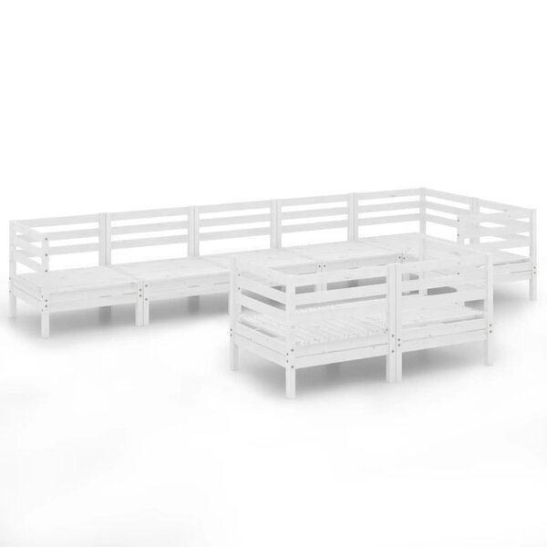vidaXL Salon de jardin 8 Pièces Bois de pin massif Blanc
