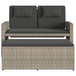 vidaXL Banc inclinable de jardin et coussins gris clair résine tressée