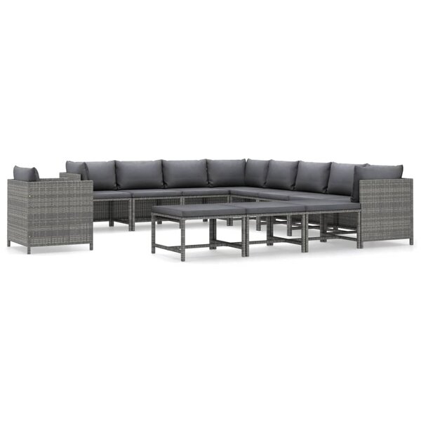 vidaXL Salon de jardin 12 Pièces avec coussins Résine tressée Gris