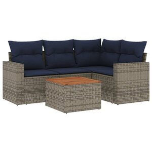 vidaXL Salon de jardin 5 Pièces avec coussins gris résine tressée