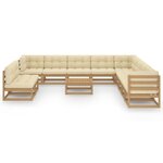 vidaXL Salon de jardin 12 Pièces avec coussins marron miel bois de pin