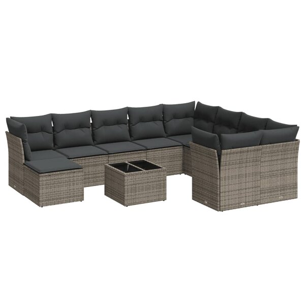 vidaXL Salon de jardin 11 Pièces avec coussins gris résine tressée