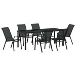 vidaXL Ensemble de salle à manger pour jardin 7 Pièces Noir