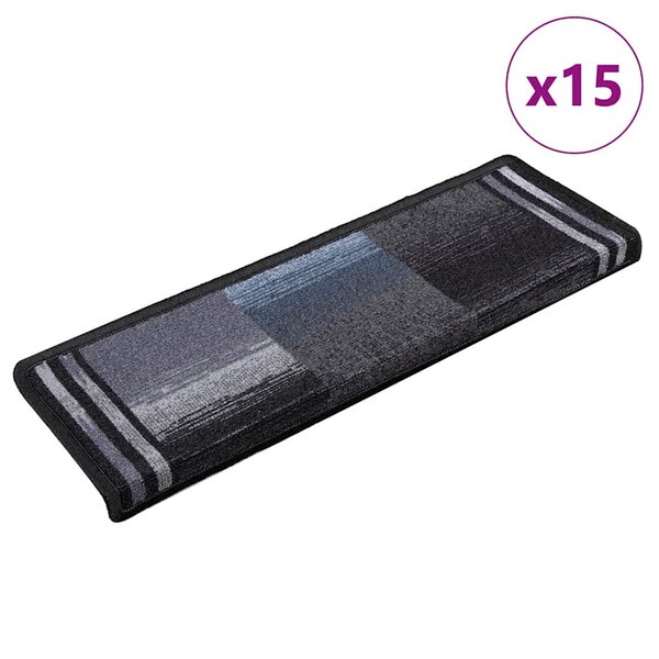 vidaXL Tapis d'escalier autocollants 15 Pièces 65x21x4 cm Noir et gris