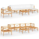 vidaXL Salon de jardin 7 Pièces avec coussins crème bois de teck solide