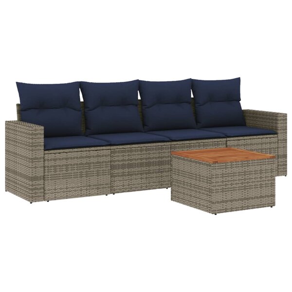 vidaXL Salon de jardin 5 Pièces avec coussins gris résine tressée