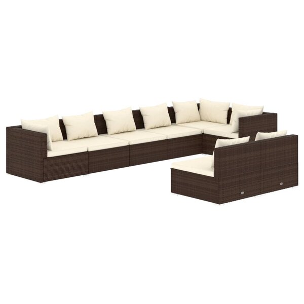 vidaXL Salon de jardin 8 Pièces avec coussins Marron Résine tressée