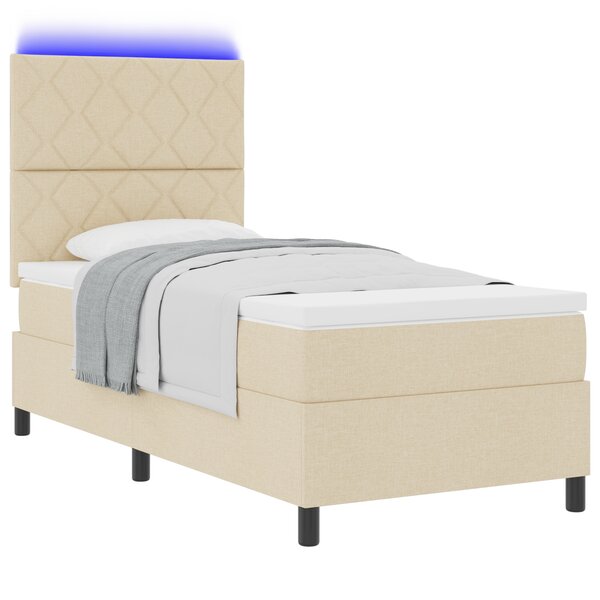 vidaXL Lit à ressort avec matelas & LED Crème 100x200 cm Tissu