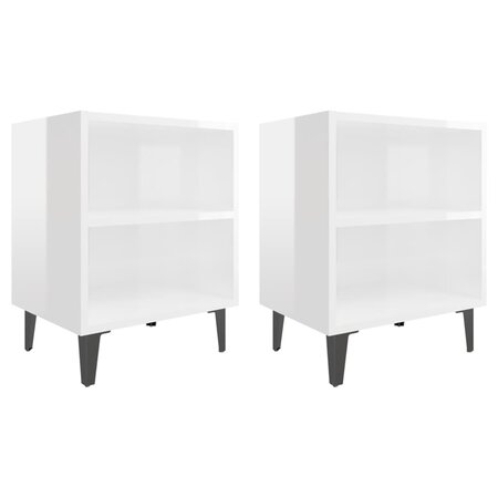 vidaXL Tables de chevet pieds en métal 2 Pièces blanc brillant 40x30x50cm