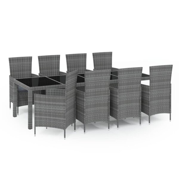 vidaXL Ensemble à manger d'extérieur 9Pièces coussins Résine tressée Gris