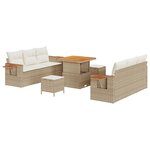 vidaXL Ensemble de Canapés de Jardin 9 Pièces avec Coussins Beige Poly Rattan Acacia