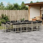 vidaXL Ensemble à manger de jardin et coussins 15 Pièces gris clair rotin