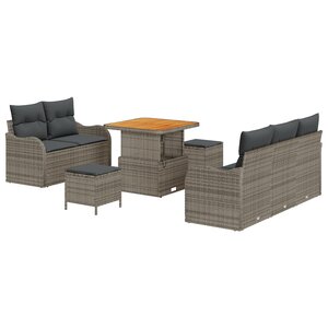 vidaXL Ensemble de Canapé de Jardin 8 Pièces avec Coussin Gris  Rattan Poly Acacia