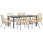 vidaXL Ensemble à manger jardin coussins 7Pièces marron poly rotin verre