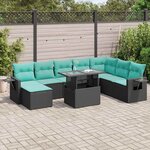 vidaXL Salon de jardin avec coussins 9 Pièces noir résine tressée acacia