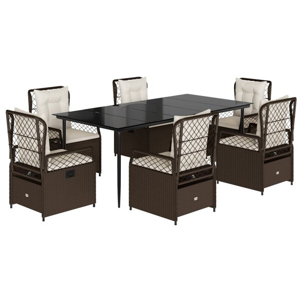 vidaXL Ensemble à manger de jardin et coussins 7 Pièces marron rotin