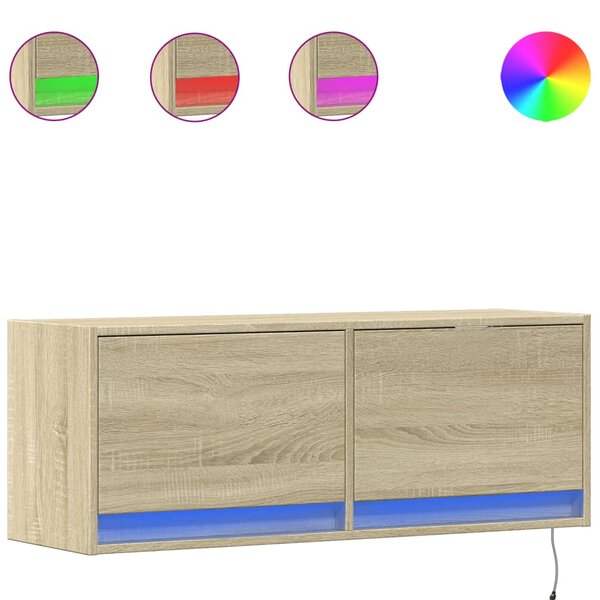 vidaXL Meuble TV mural avec lumières LED chêne sonoma 100x31x35 cm