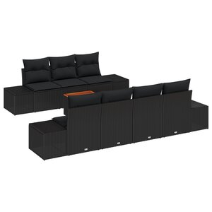 vidaXL Set de Canapé de Jardin 8 Pièces avec Coussins Noir Poly Rotin Acacia