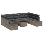 vidaXL Canapé de jardin 10 pièces avec coussins - Poly Rattan noir