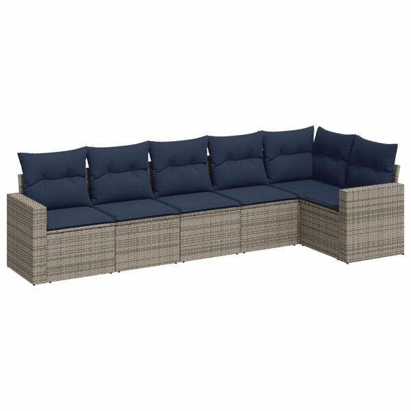 vidaXL Salon de jardin 6 Pièces avec coussins gris résine tressée