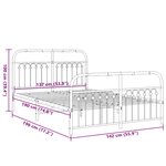 vidaXL Cadre de lit métal sans matelas et pied de lit blanc 137x190 cm
