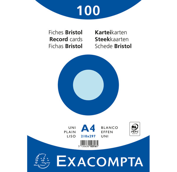 Paquet de 100 Fiches bristol bleu 210x297 s/film NP EXACOMPTA