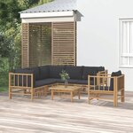 vidaXL Salon de jardin 7 Pièces avec coussins gris foncé bambou