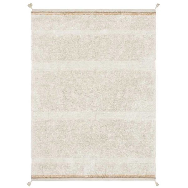 Tapis coton beige texturé avec finition pompons L - 170 x 240 cm