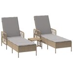 vidaXL Chaise longue avec coussin 2 Pièces Beige 35 x 35 x 32cm polyrotin