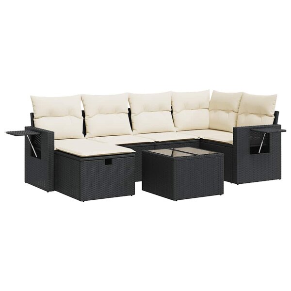 vidaXL Salon de jardin 7 Pièces avec coussins noir résine tressée