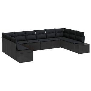 vidaXL Ensemble de canapé de jardin avec coussin 10 Pièces Noir polyrotin