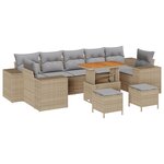 vidaXL Ensemble de Canapés de Jardin 10 Pièces avec Coussins Beige Rotin Poly Acacia