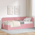 vidaXL Cadre de lit d'angle avec matelas Rose 100 x 200 cm Velours