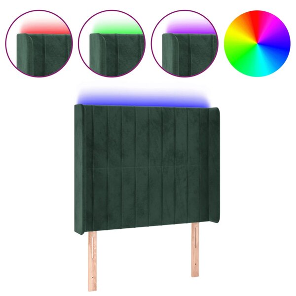 vidaXL Tête de lit à LED Vert foncé 83x16x118/128 cm Velours