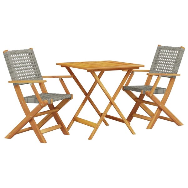 vidaXL Ensemble de bistro 3 Pièces gris résine tressée et bois massif