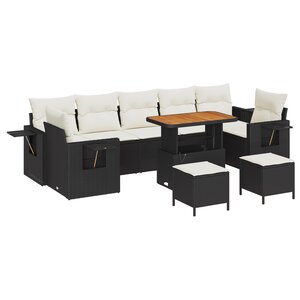 vidaXL Ensemble de Canapé de Jardin en 10 Pièces avec Coussins Rattan Poly Noir Acacia