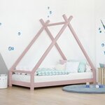 Lit tipi enfant TAHUKA 120 x 180 rose pastel