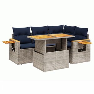 vidaXL Salon de jardin 5 Pièces avec coussins gris résine tressée