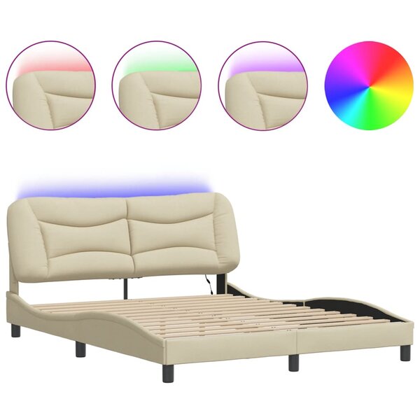 vidaXL Cadre de lit avec lumières LED crème 160 x 200 cm tissu