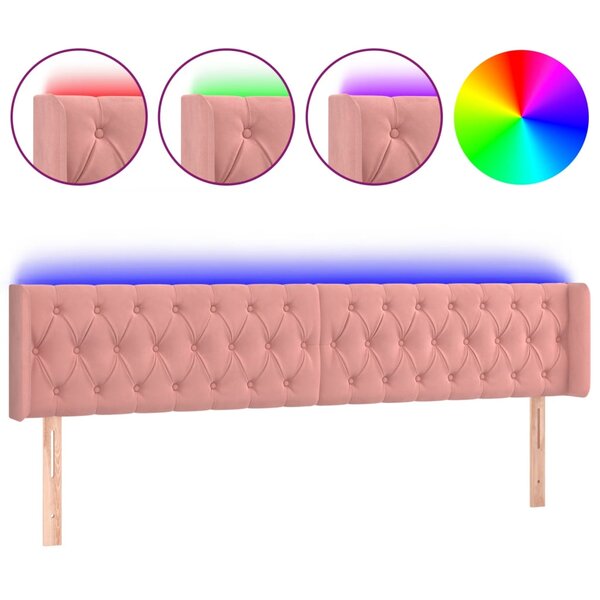 vidaXL Tête de lit à LED Rose 183x16x78/88 cm Velours