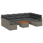 vidaXL Canapé de jardin 10 pièces avec des coussins gris en poly rotin et acacia