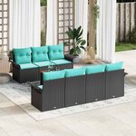 vidaXL Ensemble de canapé de jardin 8 Pièces Noir Poly rotin