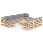 vidaXL Salon de jardin 11 Pièces avec coussins Bois de pin massif