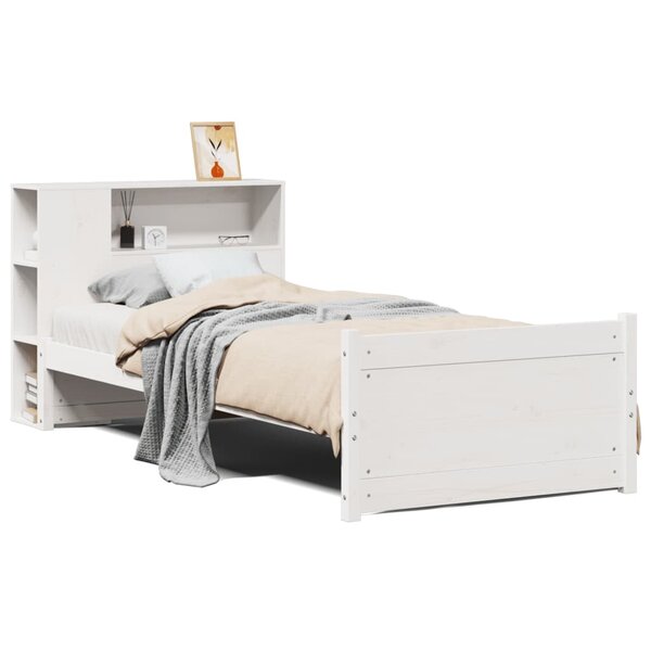 vidaXL Lit bibliothèque sans matelas blanc 75x190cm bois de pin massif