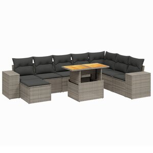 vidaXL Salon de jardin 9 Pièces avec coussins gris résine tressée