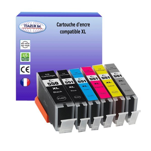 6 Cartouches compatibles avec Canon Pixma IP 8750, IX6850, MG6350, MG7100, MG7150, MG7550 remplace Canon PGI-550, CLI-551 XL  - T3AZUR
