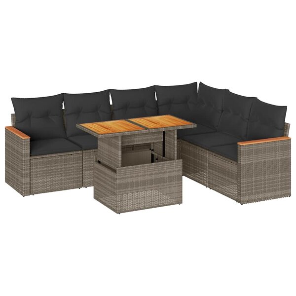 vidaXL Salon de jardin avec coussins 7 Pièces gris résine tressée acacia