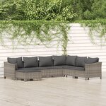 vidaXL Salon de jardin 7 Pièces avec coussins Gris Résine tressée